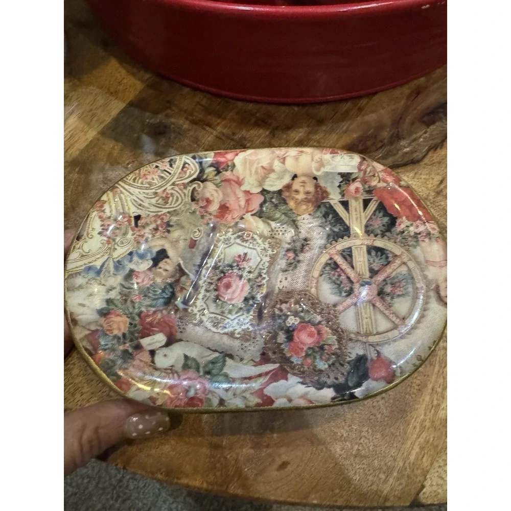 Gold Trim Decoupage Victorian Style Soap Dish Tray Regency Shabby‎ Chic